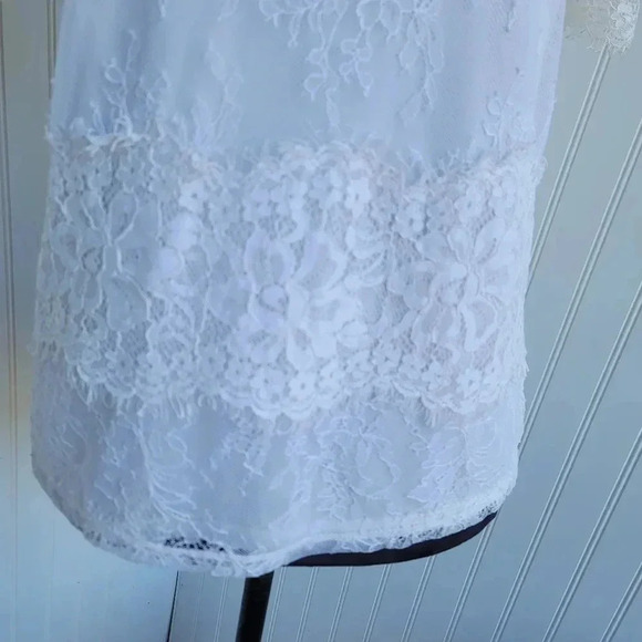 Express Top Women White Nylon Keyhole Short Sleeve Crew Neck Lace Shirt Stretc S - Picture 2 of 8